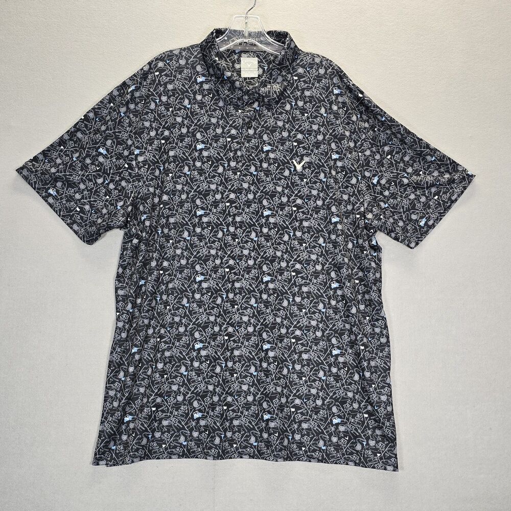 Callaway Shirt Mens XL  Black  Polo Golf Club All Over Print Opti-Dri Stretch